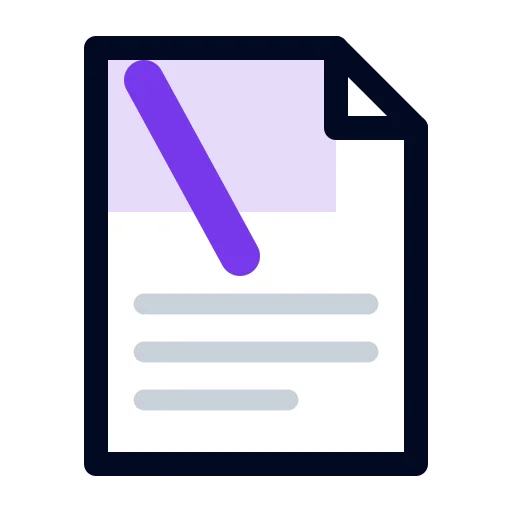 The preamble logo: a document page whose top band, the preamble, is shaded purple and crossed by a big purple backslash, above grey lines of text.