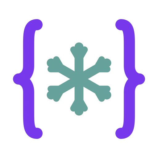 The xmmutablemap logo: a teal snowflake between a pair of purple dict braces, a frozen mapping.